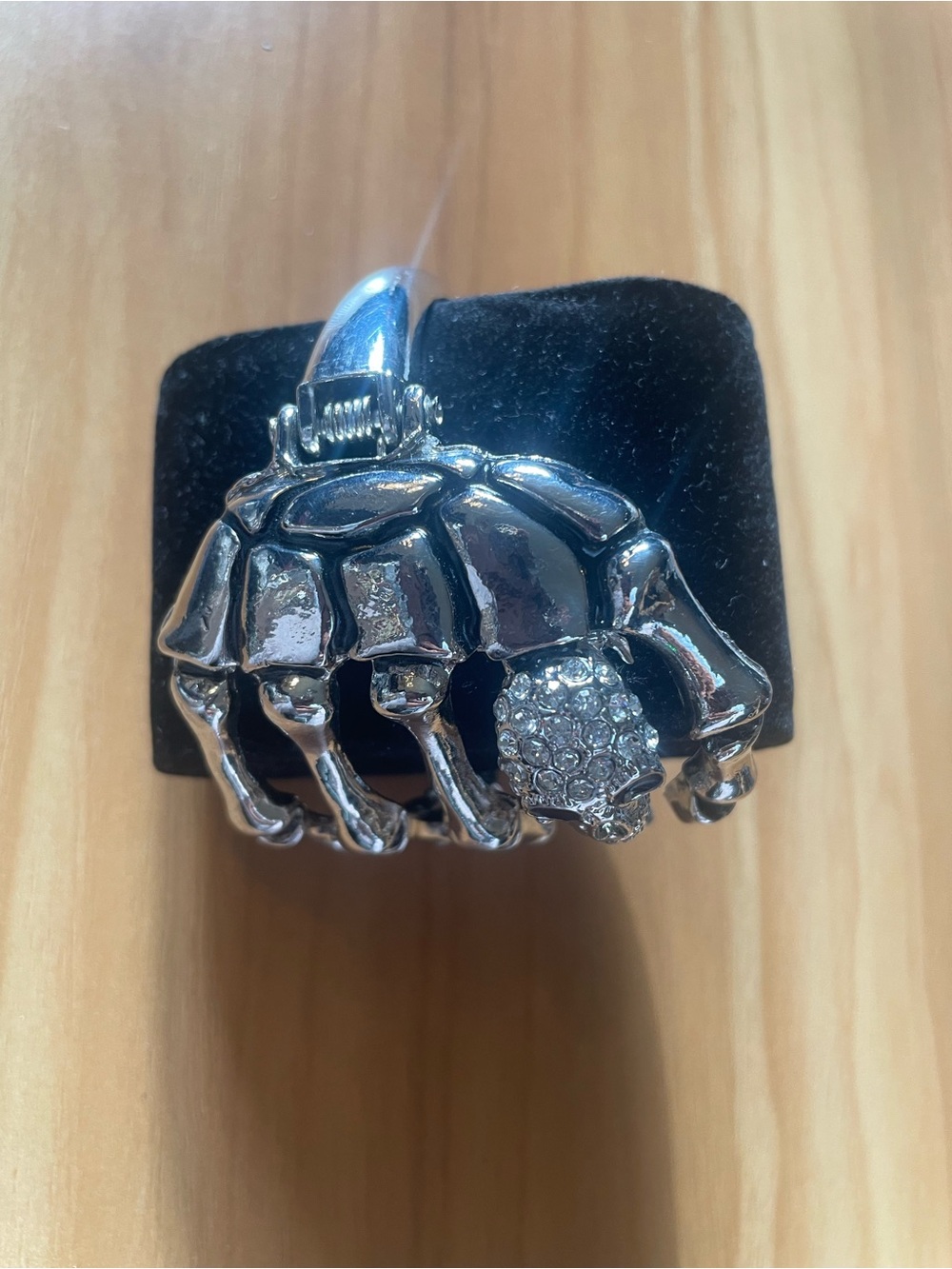 Silver Tone Skeleton Bracelet With A Crystal Skull - Women Jewelry